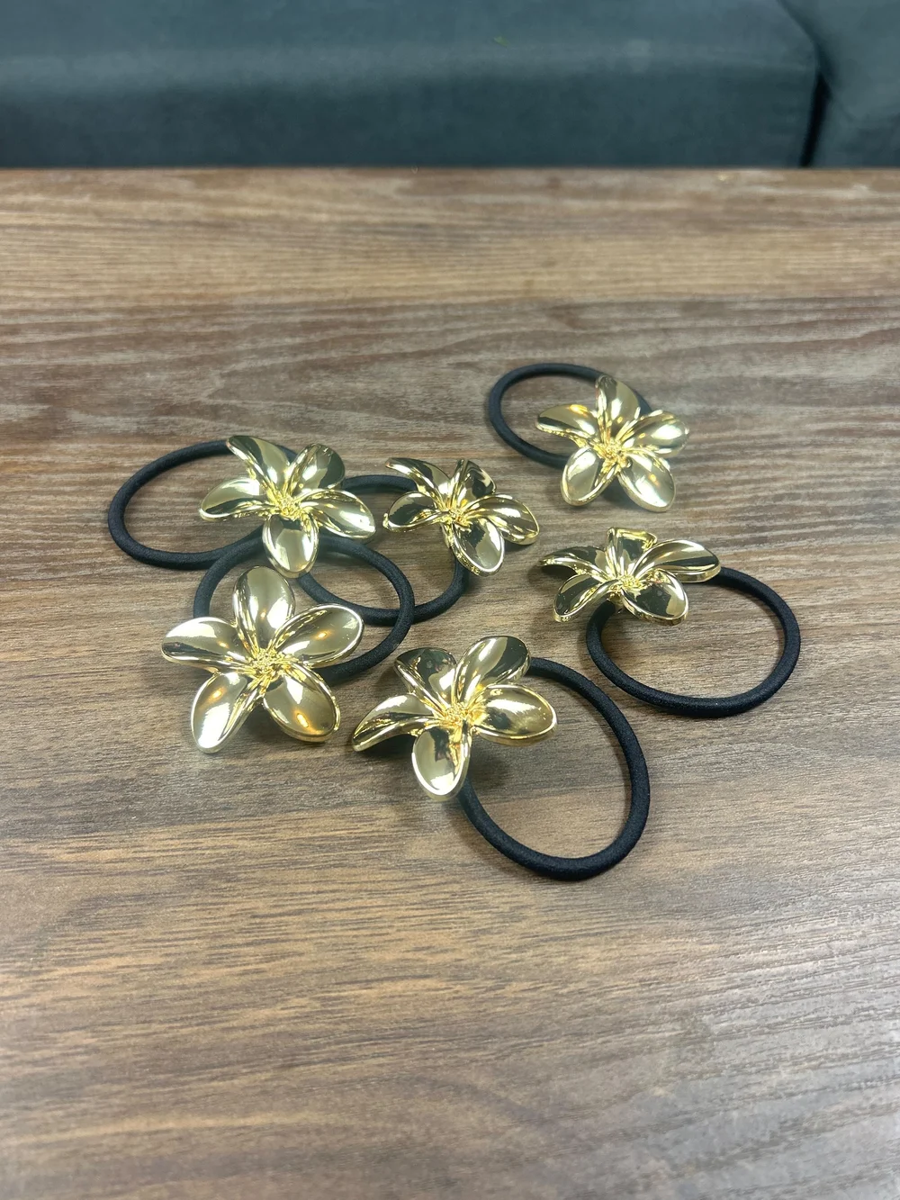Gold Floral Hair Ties - Elegant Flower Elastic Bands